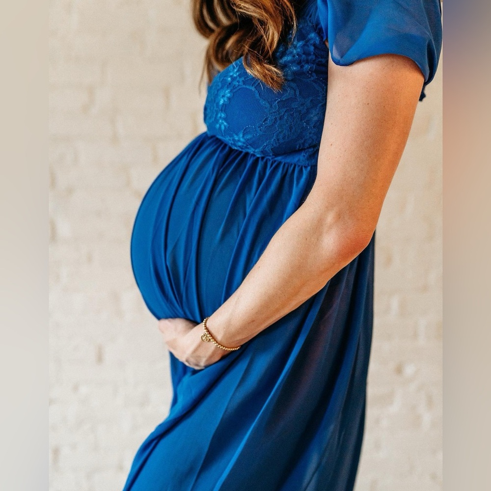 Maternity photoshoot dress cobalt blue open belly